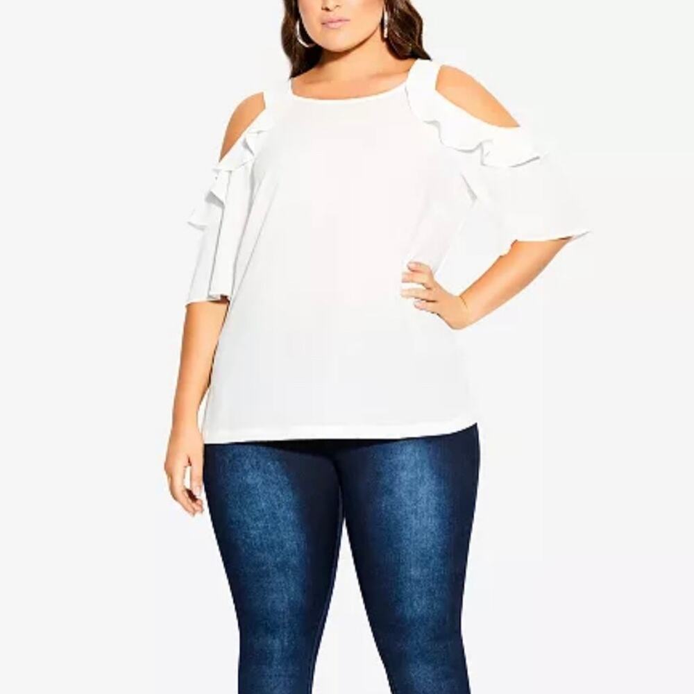 NWT CITY CHIC Women's Ivory Wild Sleeve Cold Shoulder Ruffle Blouse